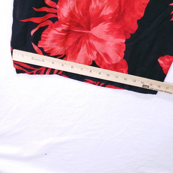 Hibiscus Collection Hawaii Red n Black Split Leg Open Sides Wrap Relaxed Floral - Picture 5 of 16